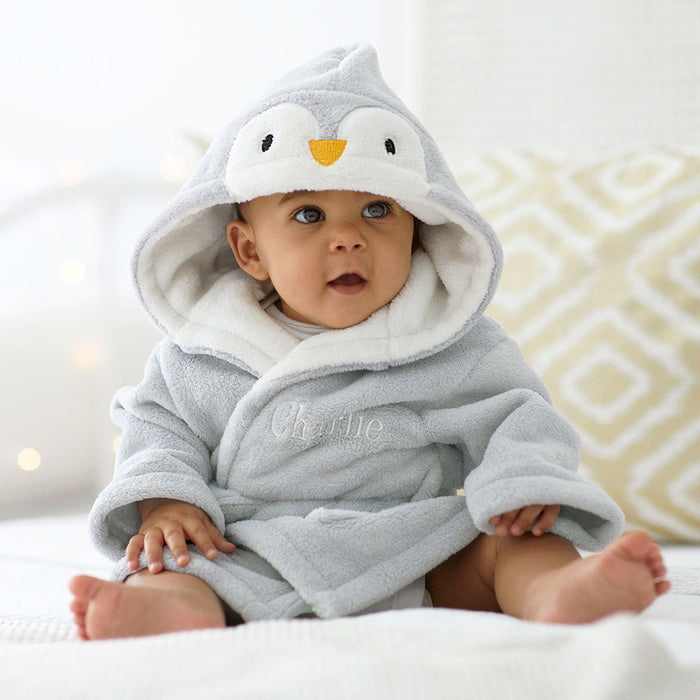 Personalised Grey Penguin Fleece Robe