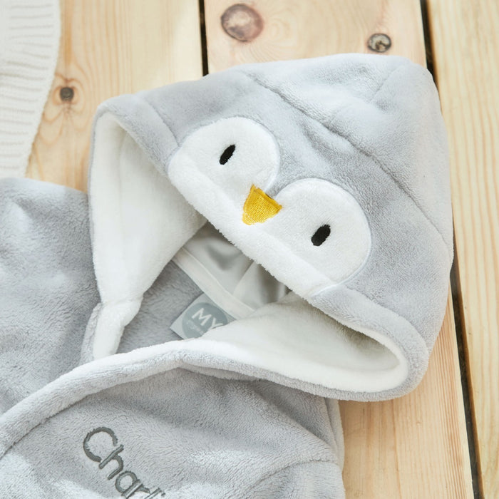 Personalised Grey Penguin Fleece Robe