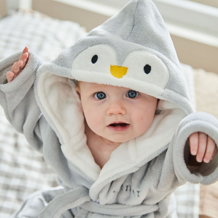 Personalised Grey Penguin Fleece Robe