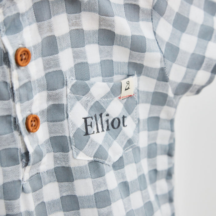 Personalised Grey Plaid Polo Romper