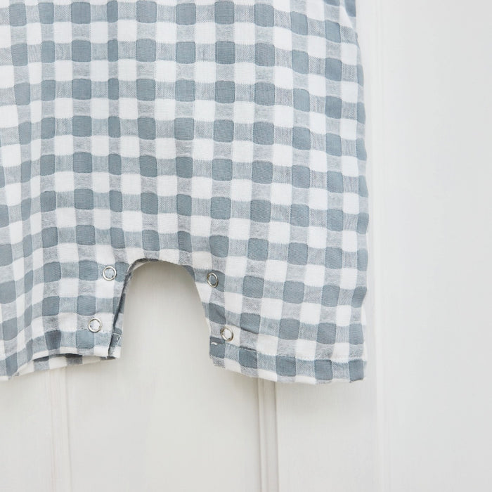 Personalised Grey Plaid Polo Romper