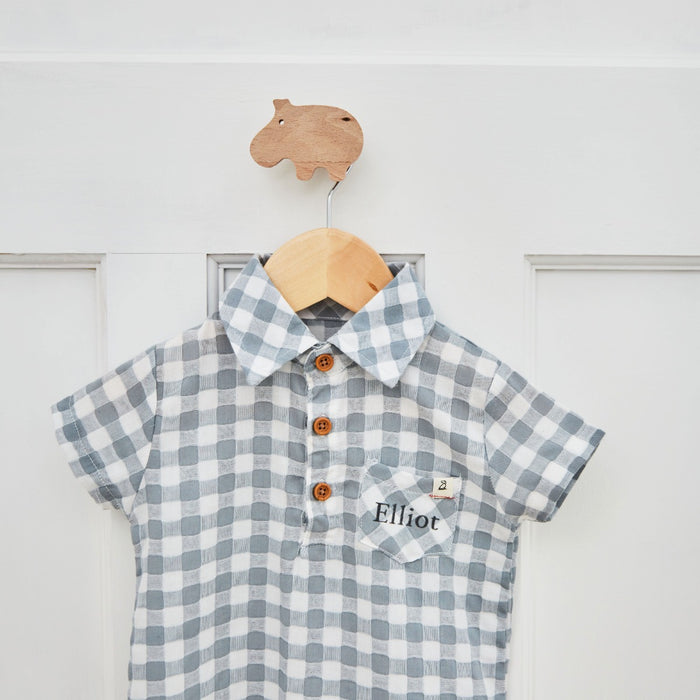 Personalised Grey Plaid Polo Romper