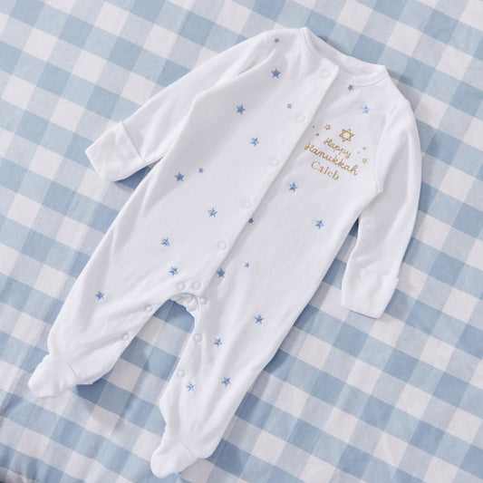 Personalised 'Happy Hanukkah' Blue Star Sleepsuit