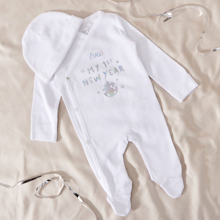 Personalised 'Happy New Year' Wrap Sleepsuit and Hat