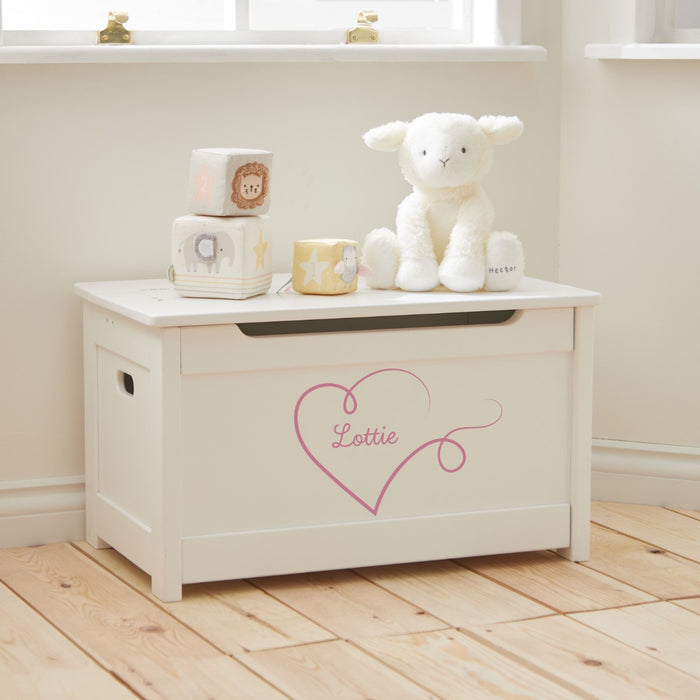 Personalised Heart Design White Panelled Toy Box FSC®