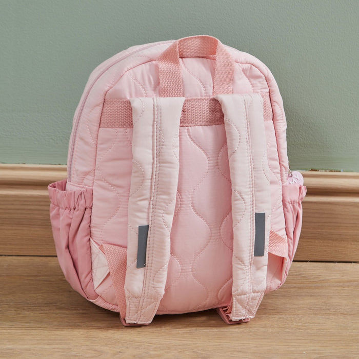 Personalised Heart Flower Pink Medium Quilted Backpack