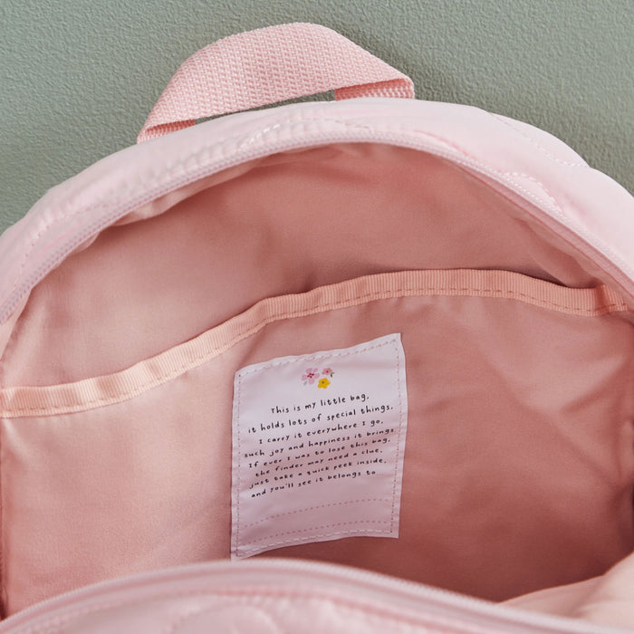 Personalised Heart Flower Pink Medium Quilted Backpack