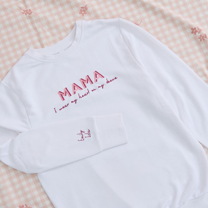 Personalised Heart On Her Sleeve Mama Ecru Sweatshirt