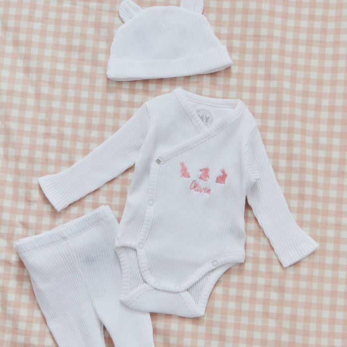 Personalised Home From The Hospital Three Bunnies Set