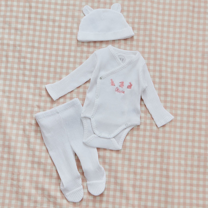 Personalised Home From The Hospital Three Bunnies Set