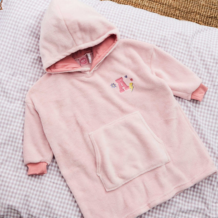 Personalised Initial Pink Fleece Oversized Hoodie