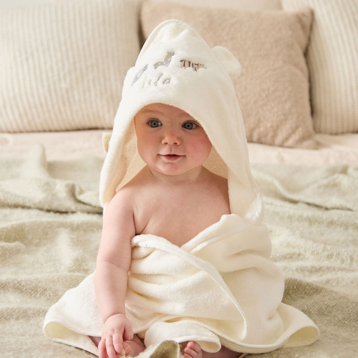 Personalised Ivory Born To Be Loved Small Hooded Towel