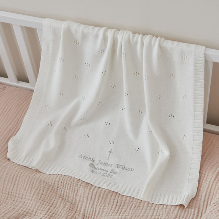 Personalised Ivory Christening Cashmere Blend Blanket