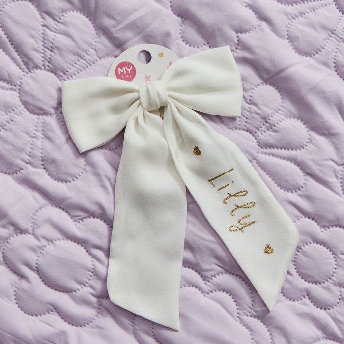 Personalised Ivory Gold Heart Hair Bow Clip