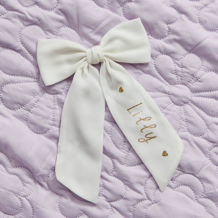 Personalised Ivory Gold Heart Hair Bow Clip