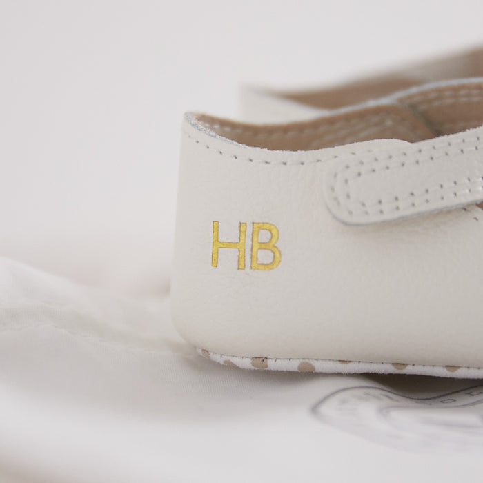 Personalised Ivory Leather Pram Shoes