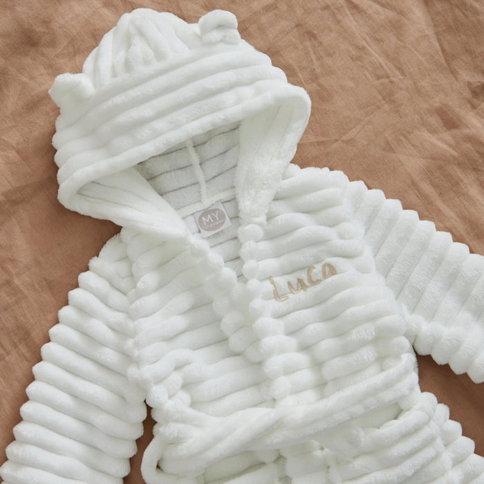 Personalised Ivory Ribbed Fleece Robe