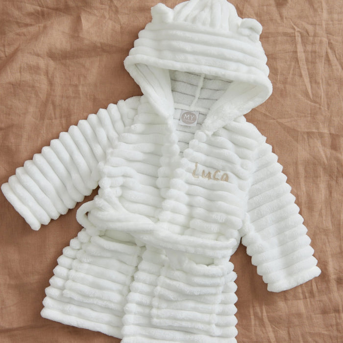 Personalised Ivory Ribbed Fleece Robe