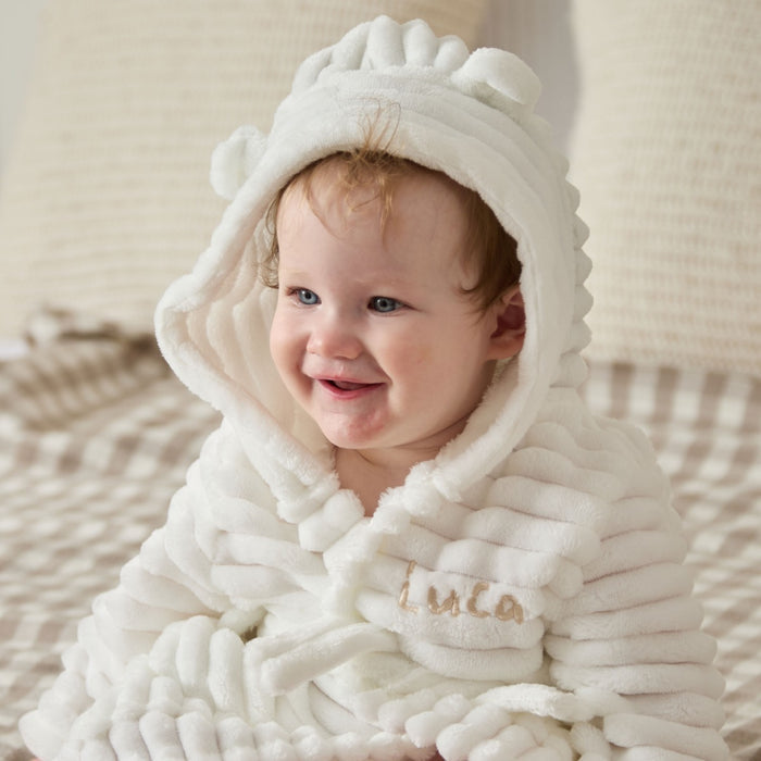 Personalised Ivory Ribbed Fleece Robe