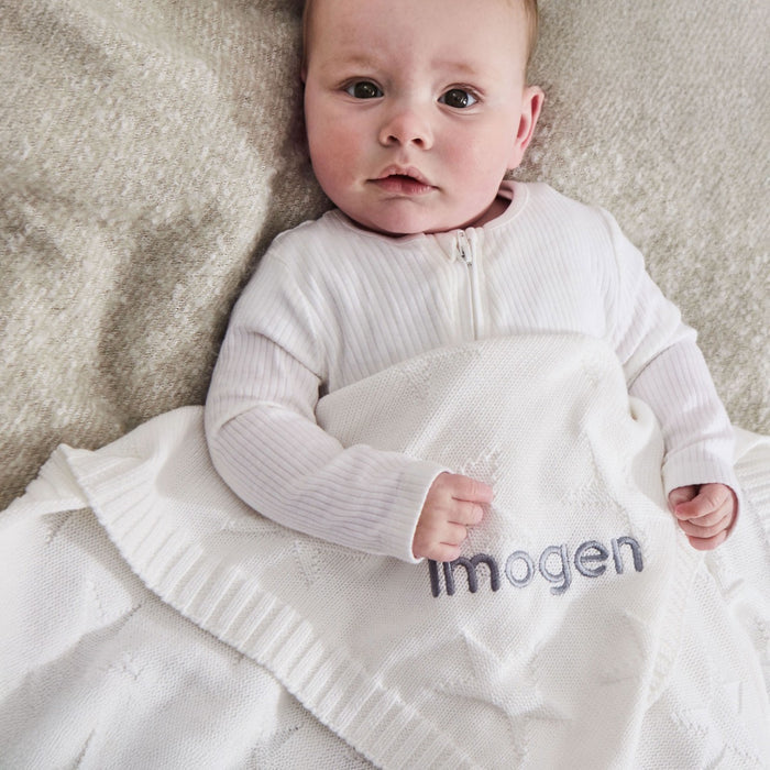 Personalised Ivory Star Jacquard Baby Blanket