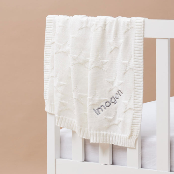 Personalised Ivory Star Jacquard Baby Blanket