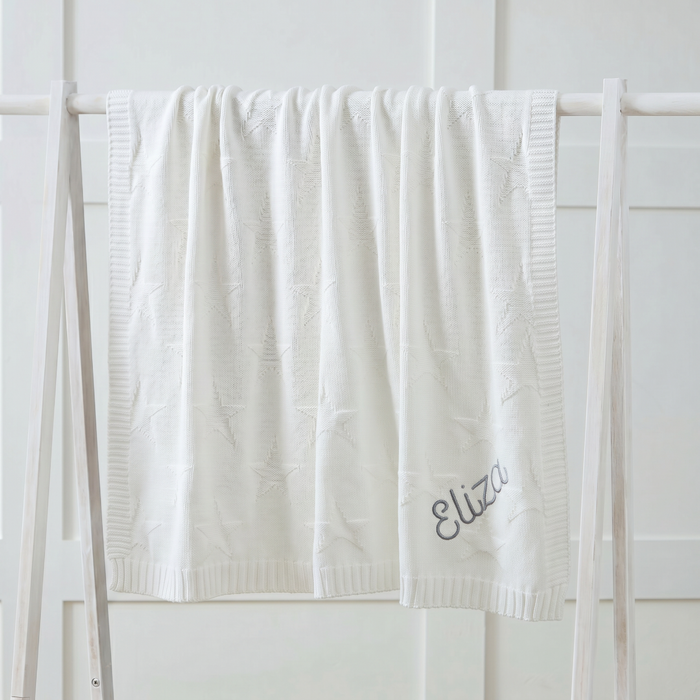 Personalised Ivory Star Jacquard Baby Blanket