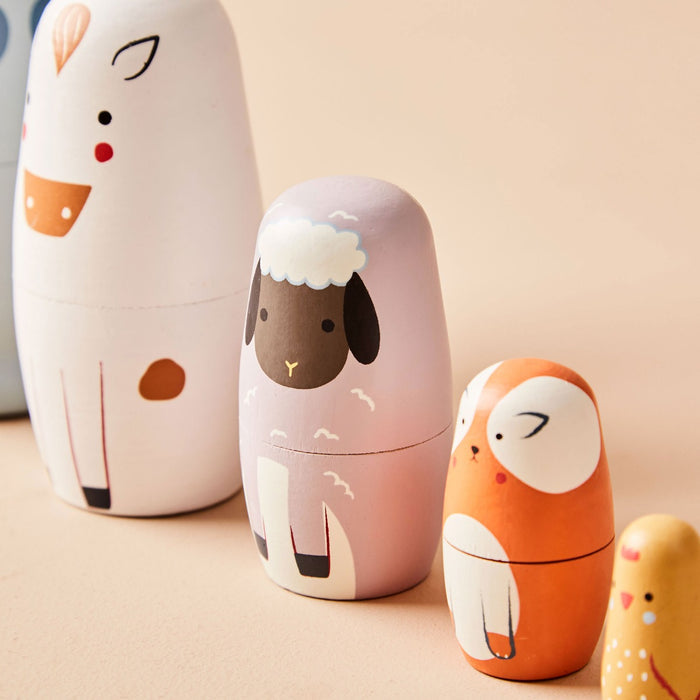 Personalised Just Bee Kids Farm Animal Wooden Nesting Dolls FSC®