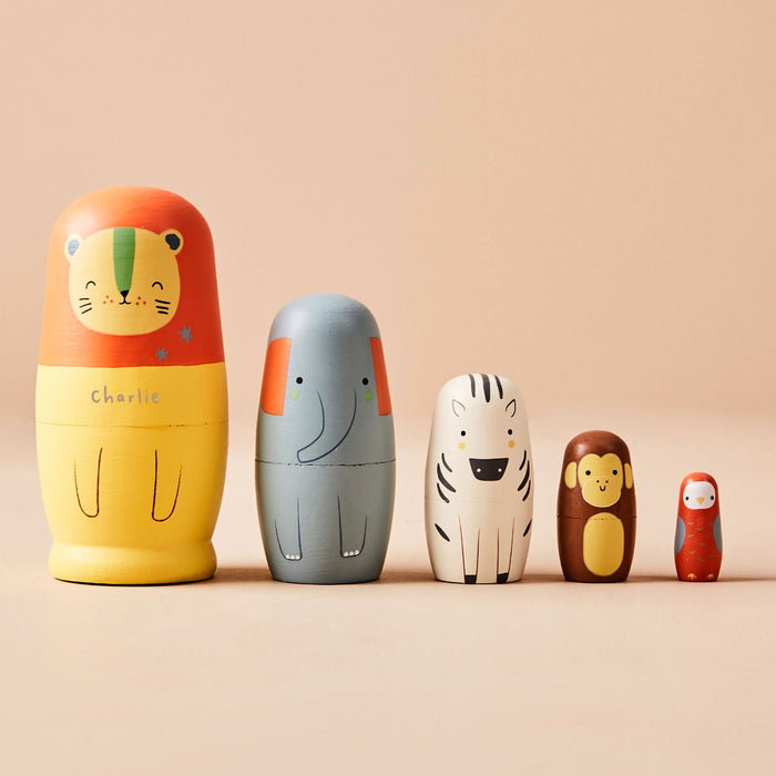 Personalised Just Bee Kids Safari Wooden Nesting Dolls FSC®