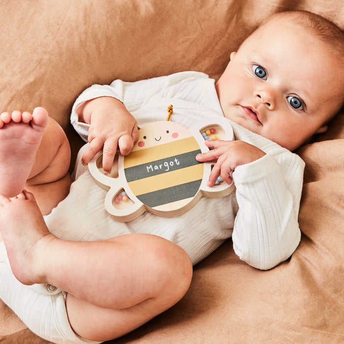 Personalised Just Bee Kids Wooden Bee Rattle FSC®
