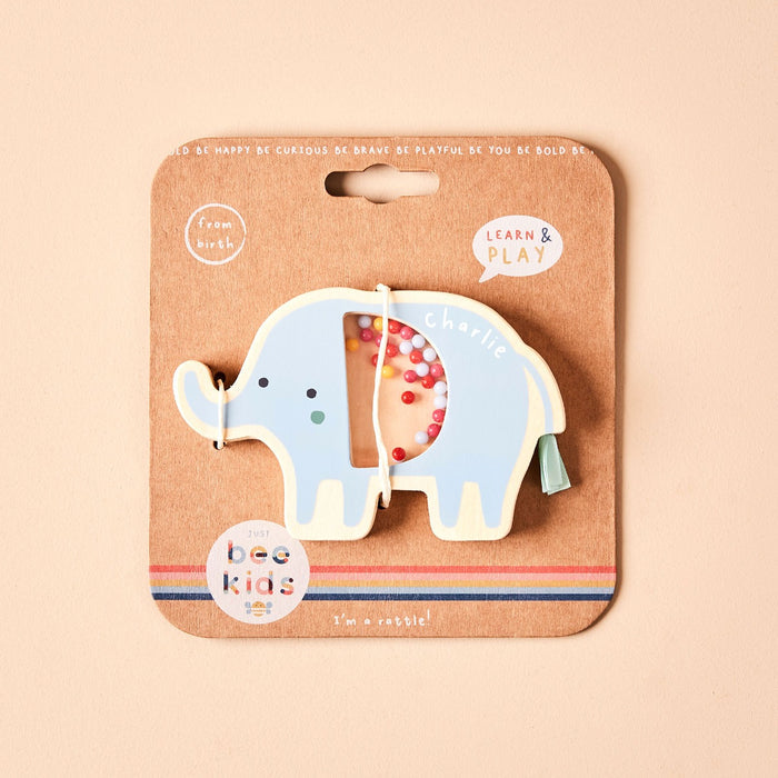 Personalised Just Bee Kids Wooden Elephant Rattle FSC®