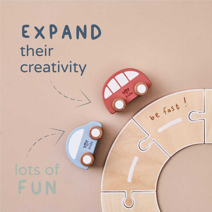 Personalised Just Bee Kids Wooden Road Track with Vehicle Toys FSC®