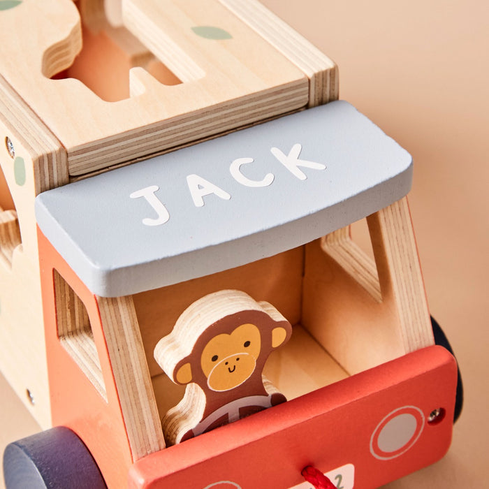 Personalised Just Bee Kids Wooden Safari Jeep Shape Sorter Toy FSC®