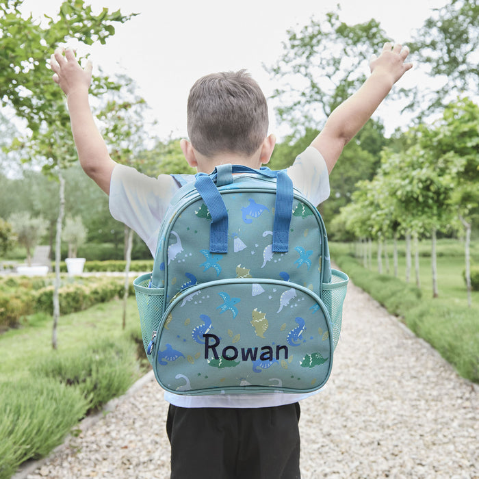 Personalised Khaki Dinosaur Print Medium Backpack
