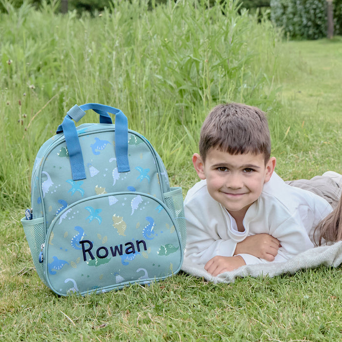 Personalised Khaki Dinosaur Print Medium Backpack