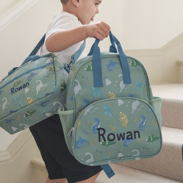 Personalised Khaki Dinosaur Print Medium Backpack