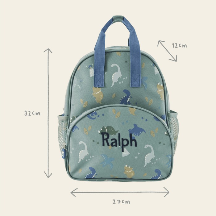 Personalised Khaki Dinosaur Print Medium Backpack