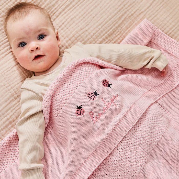 Personalised Ladybird Pink Knitted Shawl