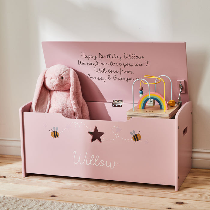 Personalised Large Pink Bee Toy Box FSC®