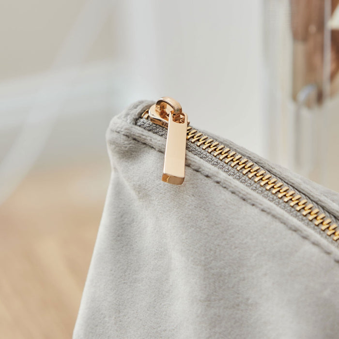 Personalised Large Velvet Make Up Bag in Taupe