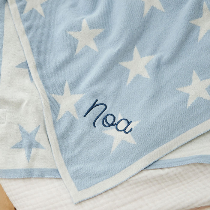 Personalised Light Blue Star Intarsia Baby Blanket