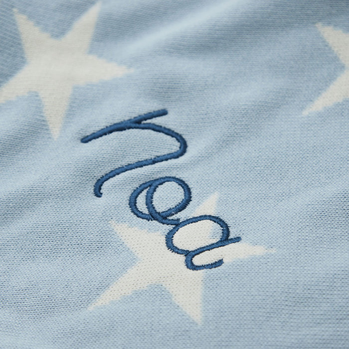 Personalised Light Blue Star Intarsia Baby Blanket