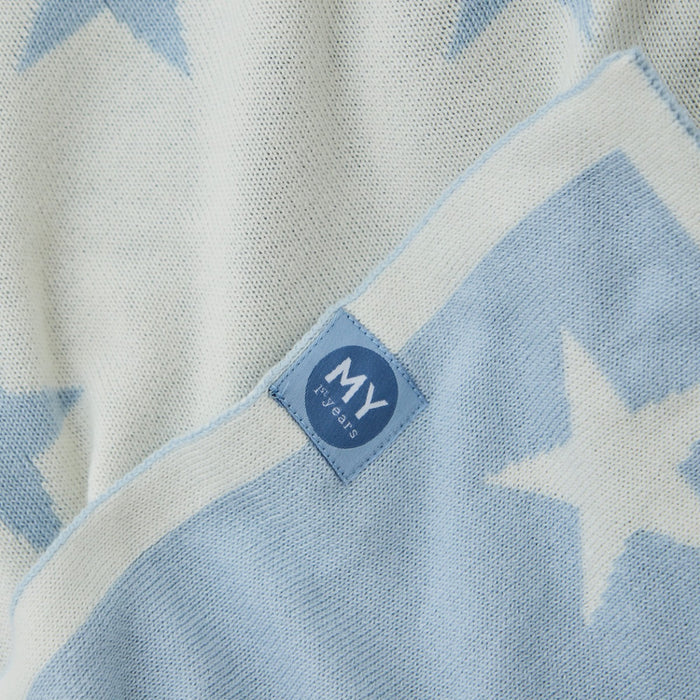 Personalised Light Blue Star Intarsia Baby Blanket