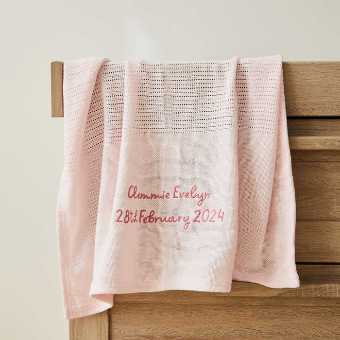 Personalised Light Pink Cellular Baby Blanket