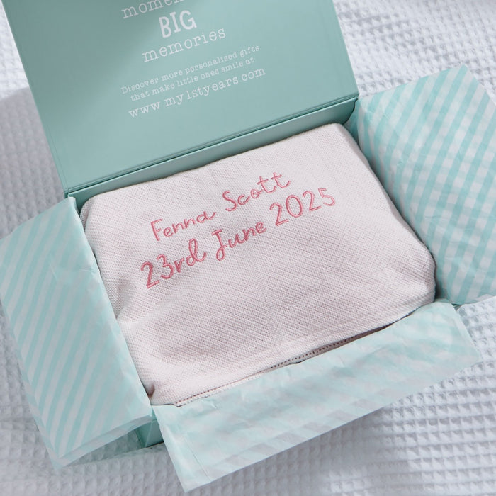 Personalised Light Pink Cellular Baby Blanket