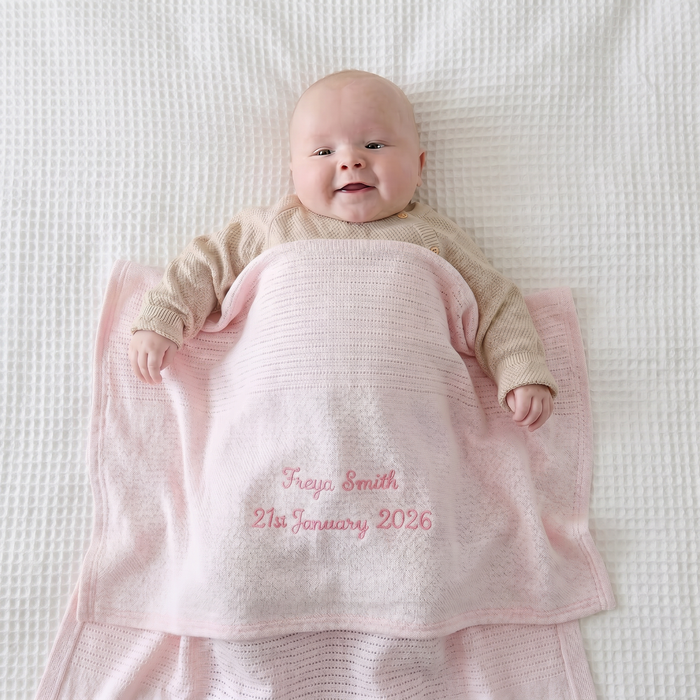Personalised Light Pink Cellular Baby Blanket