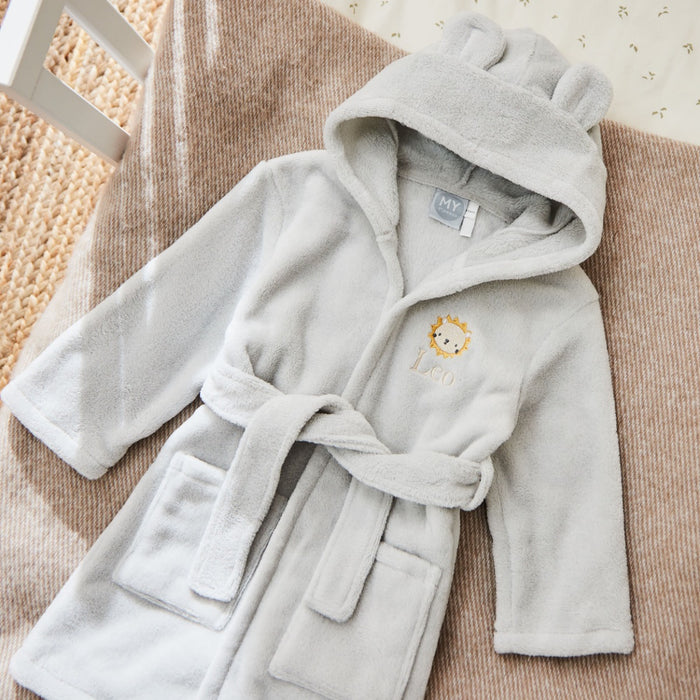 Personalised Lion Cub Grey Fleece Robe with Ears