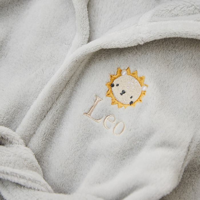 Personalised Lion Cub Grey Fleece Robe with Ears