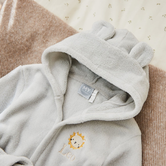 Personalised Lion Cub Grey Fleece Robe with Ears