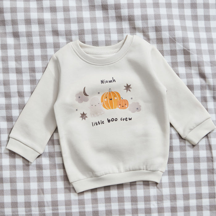 Personalised Little Boo Crew Ecru Pumpkin Sweatshirt
