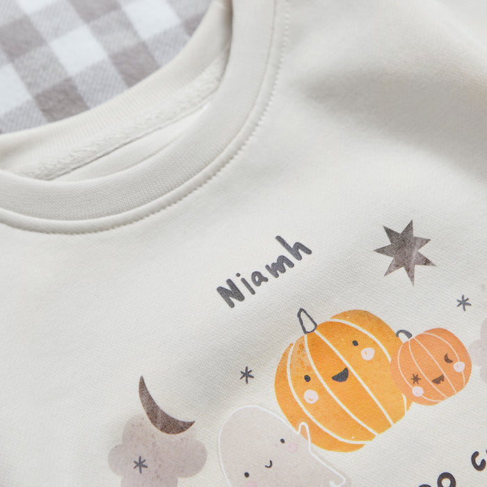 Personalised Little Boo Crew Ecru Pumpkin Sweatshirt